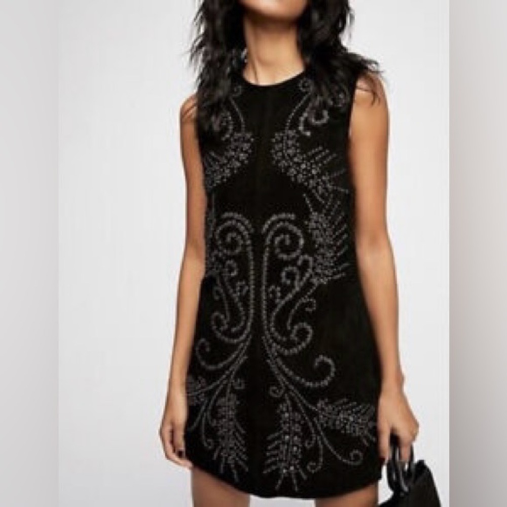 Suede Leather Mini Dress with Gunmetal Stud Detail XS - Picture 7 of 10